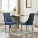 Rayon Cloth Flocking Chenille Dining Chairs Channel Kitchen Dinner Chair Comfy Fabric Upholstered Accent Chair for Dining Room with Silver Brushed Stainless Steel Legs,Set of 2 (Blue), SW1747BL