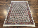 Persian Rug 4x6, Mashad Kashmar Rug, Boteh Paisley Design, Allover Repeated Pattern, Ivory Hand Knotted Vintage Semi Antique Persian Oriental Carpet