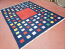 Turkish Kilim Rug 5x7 - 6x8, Checkerboard Kilim Carpet, Area Rug, New Playroom Rug, Colorful Multicolor Rug for Nursery Room, Dark Blue Red