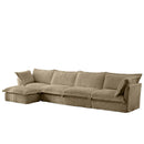 Slipcovered L Shape Sectional Long Sofa Couch, 4 Seater Sofa with Suppleness Armrests,Deep Seat Sofa with 2 Big Pillows, Comfy Couch for Living Room, Apartment, Camel Corduroy Fabric