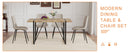 Table and chair set.A minimalist retro rectangular dining table with a textured top and black metal legs.Paired With 4 Warm Light Gray Artificial PU Chairs With Curved Widened Cushion Design.