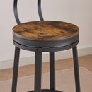 Swivel bar stool set of 2 with backrest, industrial style, metal frame, 29.5" high for dining room. Rustic Brown, 13.4"w x 40.5"h.