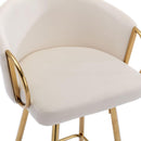 26 Inch Set of 2 Bar Stools,with Chrome Footrest and Base Velvet + Golden Leg Simple Bar Stoo,CREAM