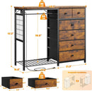 49 Inch Rustic Brown Dresser With Clothes Rack LED Lights