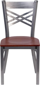 2 Pack Hercules Series X Back Metal Dining Chairs With Cherry Wood Seat For Restaurant Or Home Dining