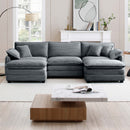 Oversized modular cushioned sofa with conversible ottoman, 3-seater sofa with 2 footstools, U shape sofa inGrey corduroy fabric