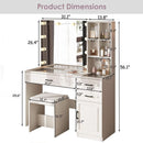 White Vanity Table Set With Glass Top Hollywood Mirror