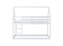 Twin over Twin Rubber Wood Floor Bunk Bed, with ladder,Guardrails,House-Shaped-Bunk Bed,White