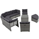 Elegant Patio Furniture Set Outdoor Daybed Rattan Sectional with Cushions and Center Table, Grey, Iron + Rattan