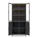 Modern Style 76.75'' Tall Steel Display Cabinet with Double Glass Doors, LED Lights, 3-Sided Glass for Collectibles - Black