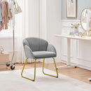 Gray Velvet Flower Shape Vanity Chair With Gold Metal Legs