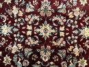Indo Persian Rug 8x10, Floral Allover with Bird Pictorials, Maroon and Navy Blue, Handmade Wool Area Rug
