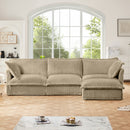 L-Shaped Slipcovered Sectional Sofa Couch, Comfy Deep Seat Cloud Couch with Convertible Ottoman & 2 Big Pillows, Modern Oversized 3 Seater Slipcovered Sofa Set for Living Room Office, Camel Corduroy