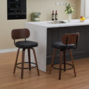 Swivel Bar Stools Set of 2, 26' Upholstered Faux Leather Counter Height Barstools with Walnut Back & Bentwood Legs, Mid Century Modern Bar Chairs Island Stools for Kitchen Counter, Black PU, SW1864BK