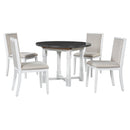 TREXM 5-Piece Extendable Dining Table Set for 4, Round Dining Table for 4 with Upholstered Chairs, Farmhouse Kitchen Table Set with Removable Leaf for Dining Room and Kitchen (Grey+White)
