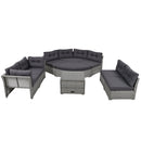 Elegant Patio Furniture Set Outdoor Daybed Rattan Sectional with Cushions and Center Table, Grey, Iron + Rattan