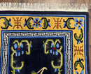 Chinese Art Deco Rug 3 x 5.9, Handmade Chinese Peking Carpet, Dark Blue and Gold, Medallion, Asian Oriental 3x6 Hand Knotted Vintage Rug