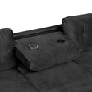 Modern Sectional Sofa with Storage Ottoman, L-Shape Couch with 2 Pillows and Cup Holders, Black Velvet, 105'