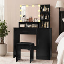 Vanity Desk with Mirror and Lights, Makeup Vanity with Drawer & Storage Cabinet, 3 Adjustable Lighting Colors, Makeup Desk with Open Shelves for Bedroom, Dressing Room, Black