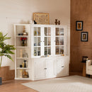 Retro Style Wall Suit with Glass Doors, 75.25'' Tall Display Cabinets & Triangle Sided Bookshelves, White