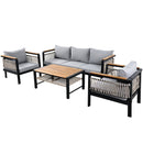 Outdoor Sectional Sofa Set 5-Person Patio Seating Group with Cushions and Coffee Table, Grey, Steel & Acacia Wood