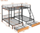 Black Metal Triple Bunk Bed With Drawers Full Over Twin Bunk Beds