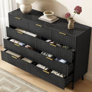 Fluted Nine Drawer Dresser 55 Inch Matte Black With Gold Handles