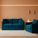 Blue Chenille Upholstered 2 Piece Loveseat And Armchair Set