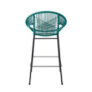 Ferrara Outdoor Patio Teal Faux Wicker Barstool Set, Durable PE Material, Ergonomic Design, Teal Wicker with Black Frame