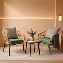 3 Piece Outdoor Patio Furniture Set With Conversation Bistro Tempered Coffee Table And Green Wicker Chairs
