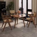 Modern Mid-Century Dining Chairs Set of 2, Rattan Accent Chairs, Comfy Armchairs, Outdoor Wood Chairs with Armrest for Bedroom Living Room Reading Room Dining Kitchen, Brown