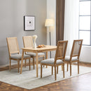 French Country Dining Chairs Set of 4 - Cane Backrest & Upholstered Seats, Rustic Weathered Finish, Solid Rubberwood - Grayish Green