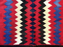 Antique Navajo Rug 3.7 x 2.8, Red Ivory Blue, Zig Zag Pattern, Handmade, Wool