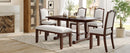 6-Piece Extendable Dining Table Set, 60–78 in. Wood Table with Removable Leaf, 4 Upholstered Chairs and Bench, Cherry Finish