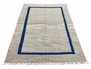 Geometric Turkish Kilim Rug 5' 7" x 7' 9", Flatweave Carpet, Minimal Design, Anatolian Carpet, Gray, Geometric, Dark Blue, Hand-Knotted, New