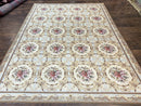 Chinese Needlepoint Rug 8x11, Handmade Wool Needlepoint Carpet, Vintage, Sky Blue