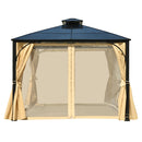 TREXM 10'x12' Hardtop Outdoor Gazebo, Heavy Duty Double Roof Patio Gazebo with Aluminum Frame, Double-Layer Side Walls Mosquito Netting & Privacy Curtains for Patio, Garden, Backyard (Beige)