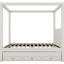 Full Size Upholstery Canopy Platform Bed with Trundle and Three Storage Drawers, Beige