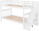 Twin Over Twin Bunk Bed With Stairs Solid Wood White