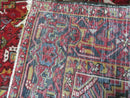 Heriz Rug 9x11, Geometric Persian Carpet Room Sized, Tribal Medallion Rug, Red Ivory Dark Blue Handmade Wool Rug for Living Room Dining Room