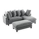 Modern L-Shaped Sectional Sofa with Storage, Movable Ottoman, and Throw Pillows, Grey Chenille, 83'