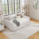 Full Size Daybed with Trundle Upholstered Sofa Bed, with Vertical Stripes, Linen Fabric, Beige (82.5'x58'x30')