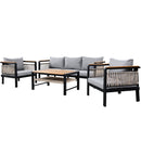 Outdoor Sectional Sofa Set 5-Person Patio Seating Group with Cushions and Coffee Table, Grey, Steel & Acacia Wood
