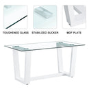 Glass Dining Table Large Modern Minimalist Rectangular for 6-8 with 0.4' Tempered Glass Tabletop and white MDF Trapezoid Bracket,For Kitchen Dining Living Meeting Room Banquet Hall F-1550