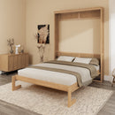 Full Size Solid Wood With Rattan Murphy Bed Cabinet Space-Saving Bed with 1 Side Cabinet Storage Shelf, Perfect for Guest Room, for Bed Room, Guest Room, Home Office, Natural