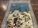 Vintage Persian Qum Pictorial Rug 5x7 - Wool & Silk