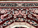 Chinese Aubusson Rug 9x12, Burgundy, Handmade Vintage Wool Carpet, Fine 210 KPSI, Elegant European Design
