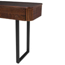 TREXM Solid Wood Entryway Table with Fluted Design, Retro Minimalist Console Table with Storage, Narrow Sofa Table with Metal Legs for Entryway Hallway Living Room(Honey+Black)