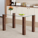 Transparent Tempered Glass Dining Table with Walnut MDF Wood Grain Legs, 49.6x30 Inch