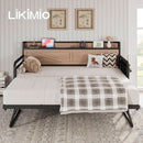 Twin Daybed With Trundle And Charging Station In Natural Wood